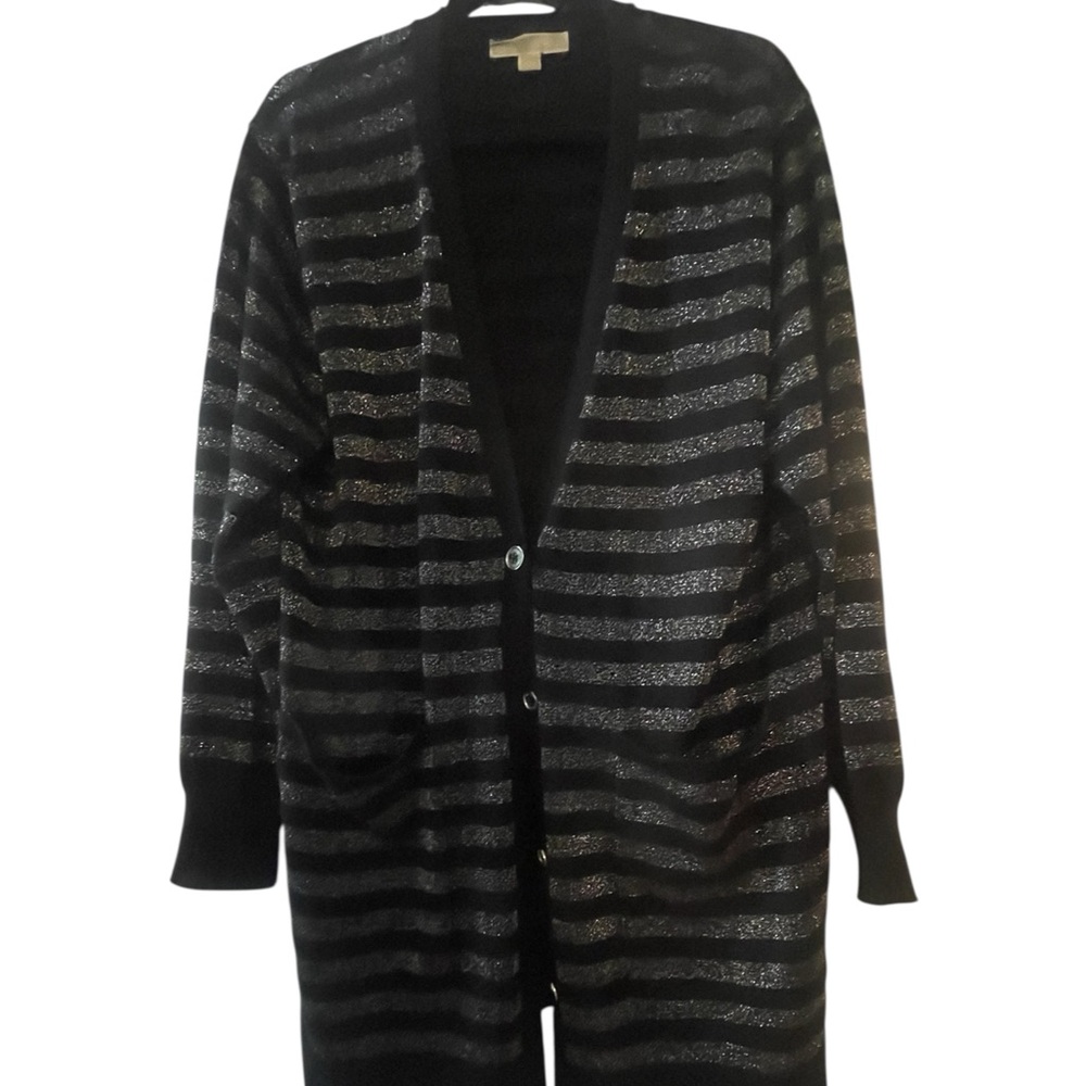 Michael Kors Black and Silver Striped Cardigan